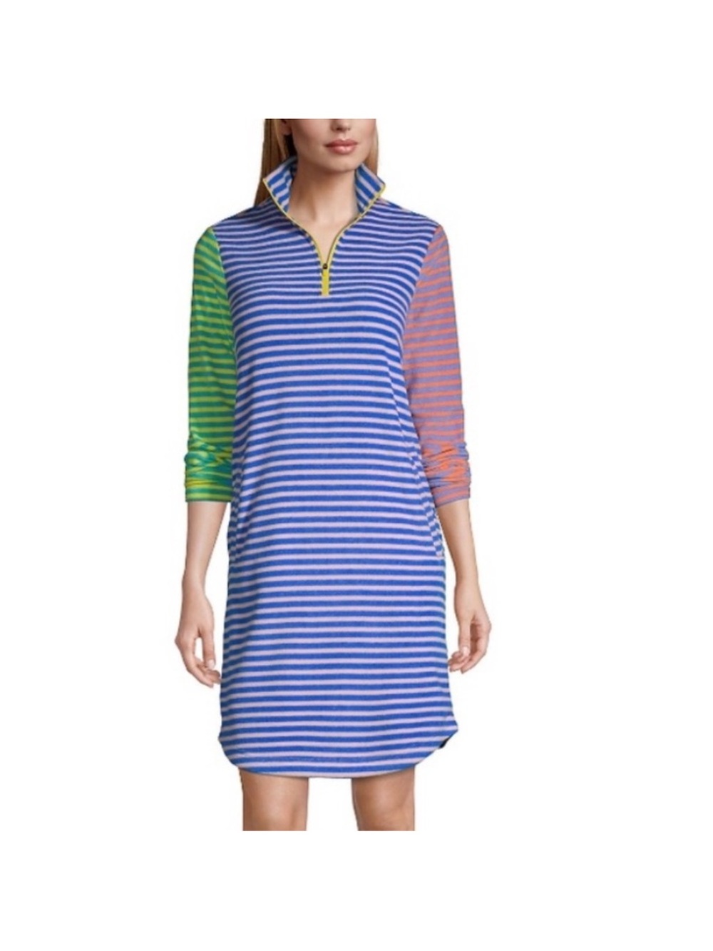 Lands' End Colorful Striped Fleece Mini Dress
